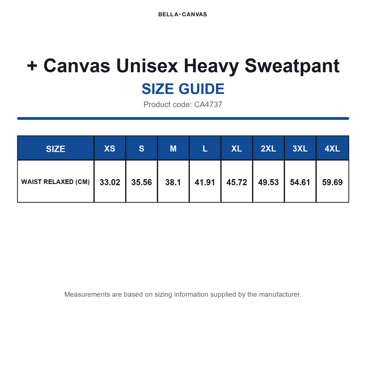 CA4737 Bella + Canvas Unisex Heavy Sweatpant size guide (CA4737)