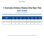CA4810GD Bella + Canvas Unisex Heavy Dry Dye Tee size guide (CA4810GD)