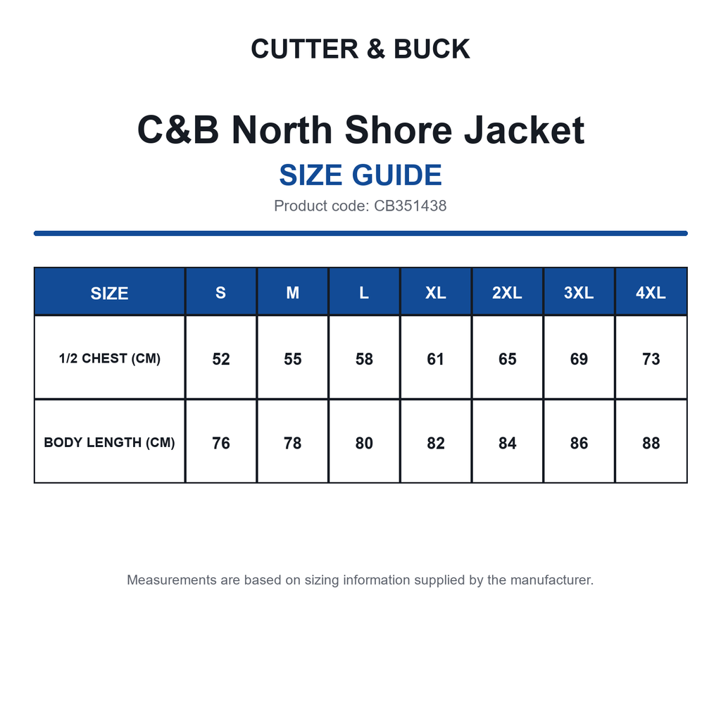 CB351438 C&B North Shore Jacket size guide (CB351438)