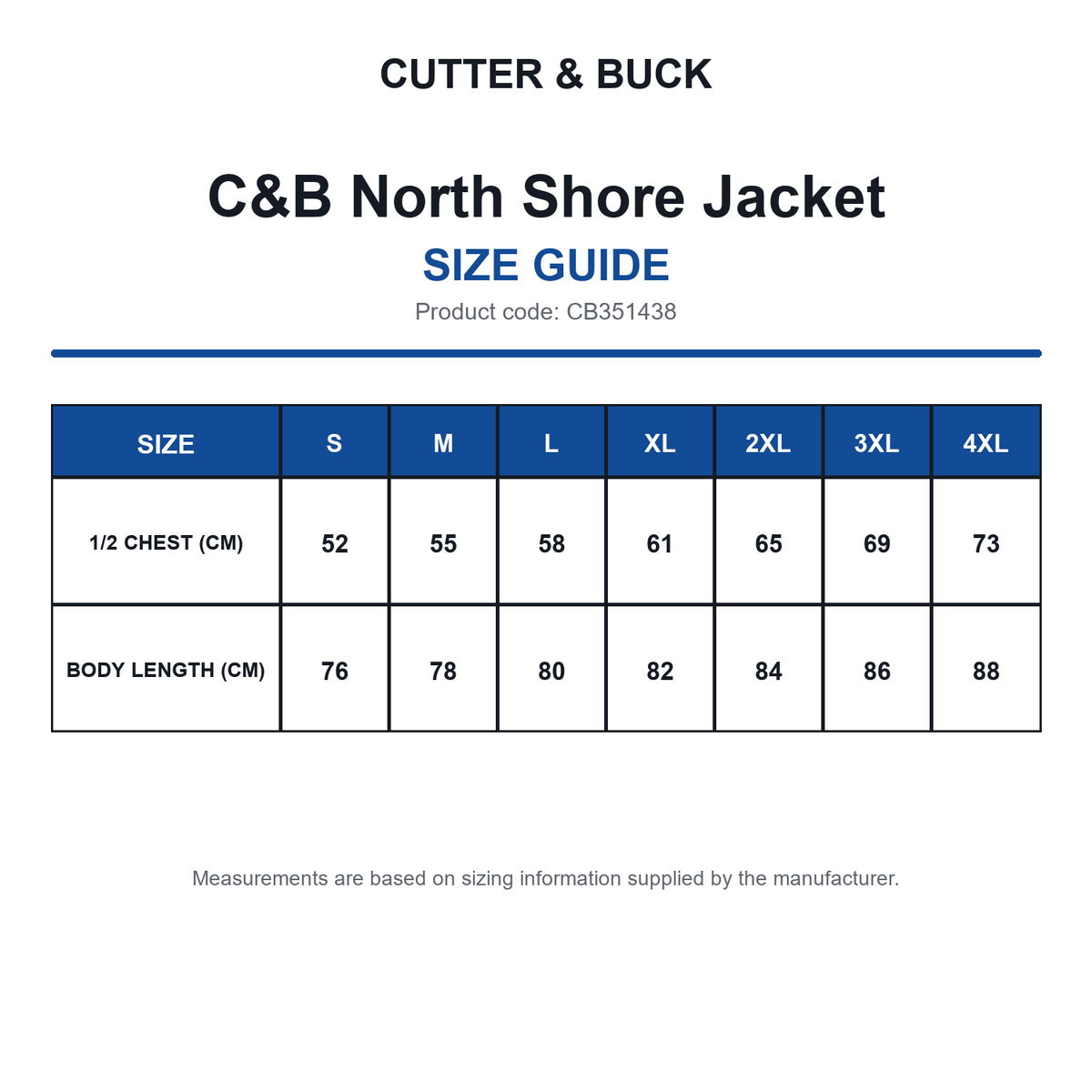 CB351438 C&B North Shore Jacket size guide (CB351438)