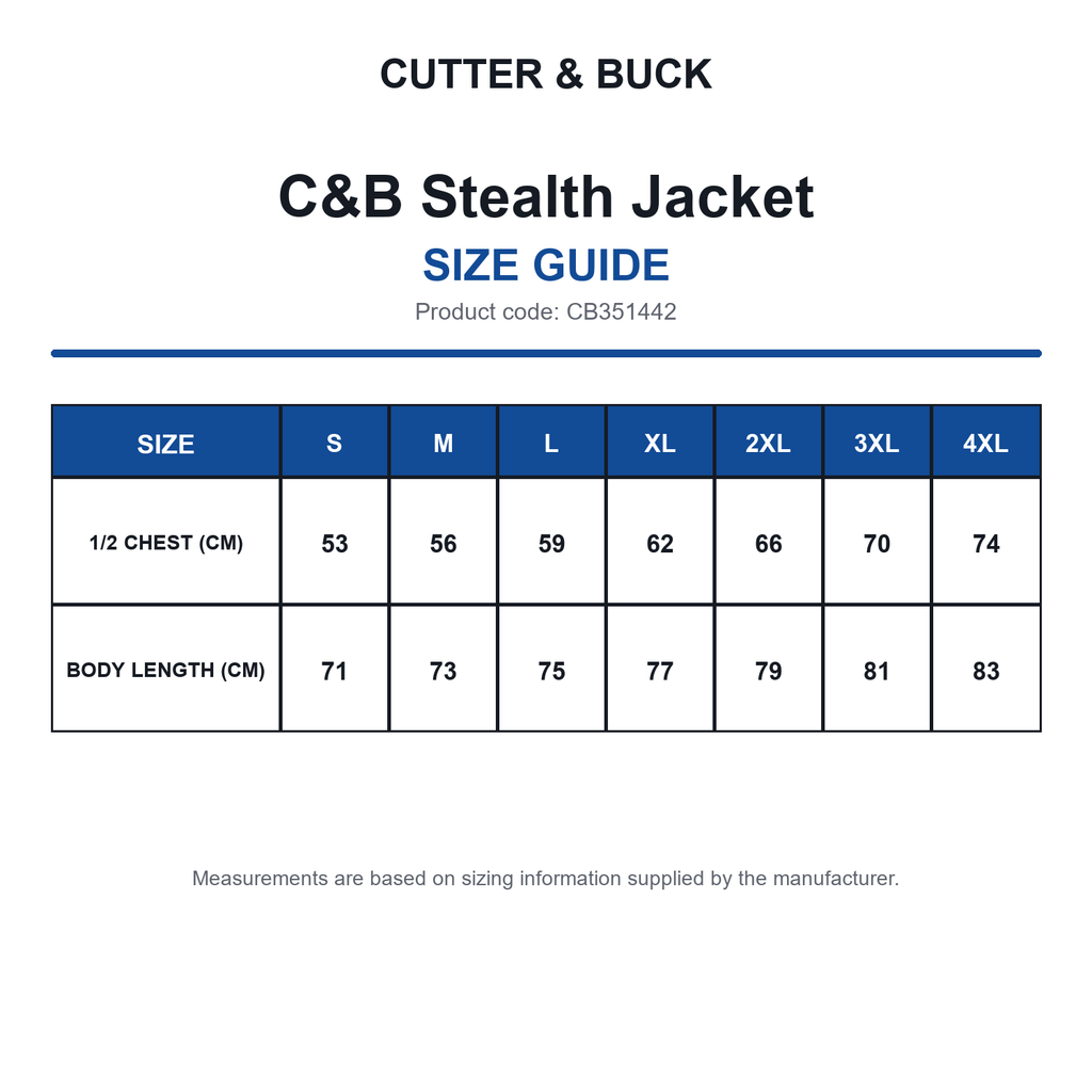 CB351442 C&B Stealth Jacket size guide (CB351442)