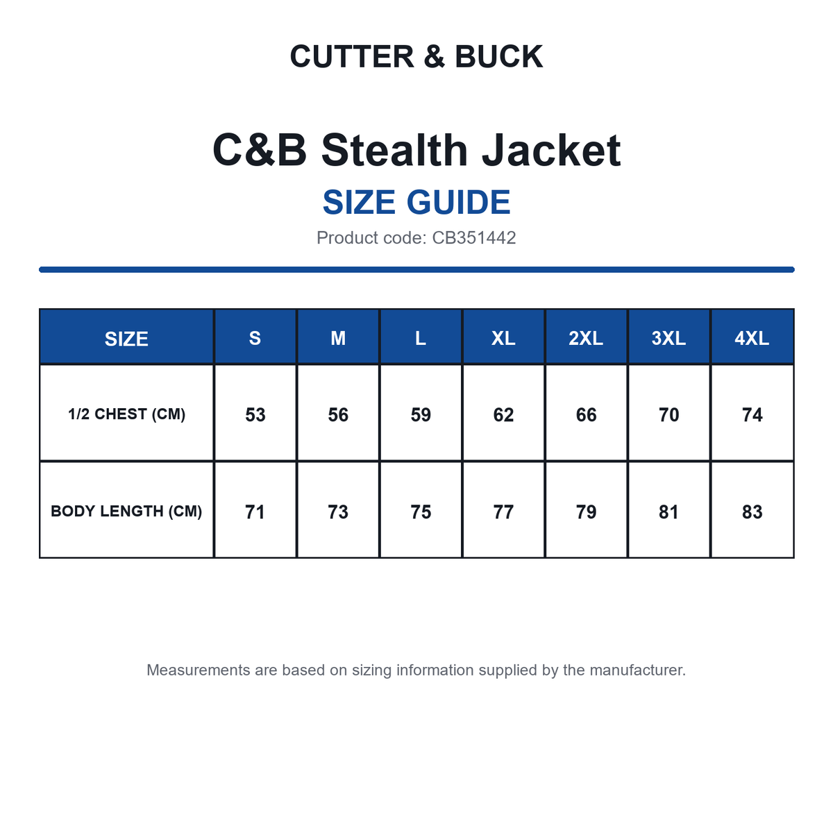 CB351442 C&B Stealth Jacket size guide (CB351442)