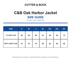 CB351452 C&B Oak Harbor Jacket size guide (CB351452)