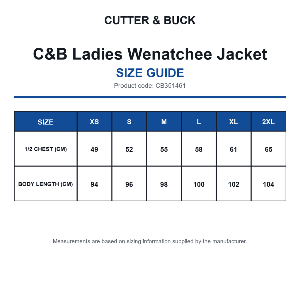 CB351461 C&B Ladies Wenatchee Jacket size guide (CB351461)