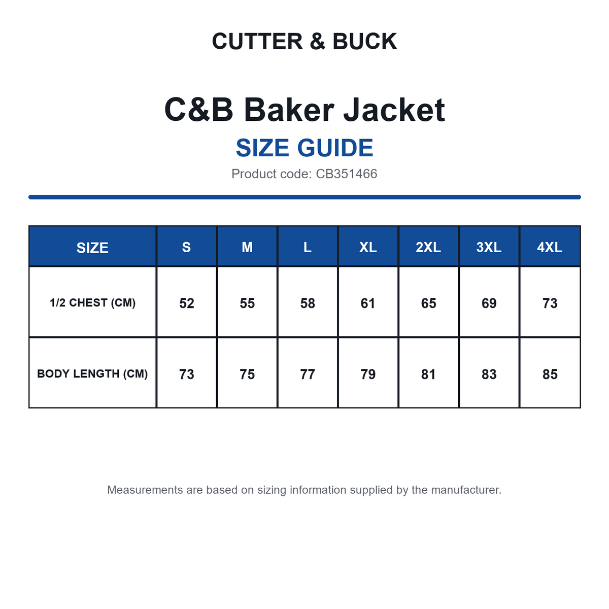 CB351466 C&B Baker Jacket size guide (CB351466)