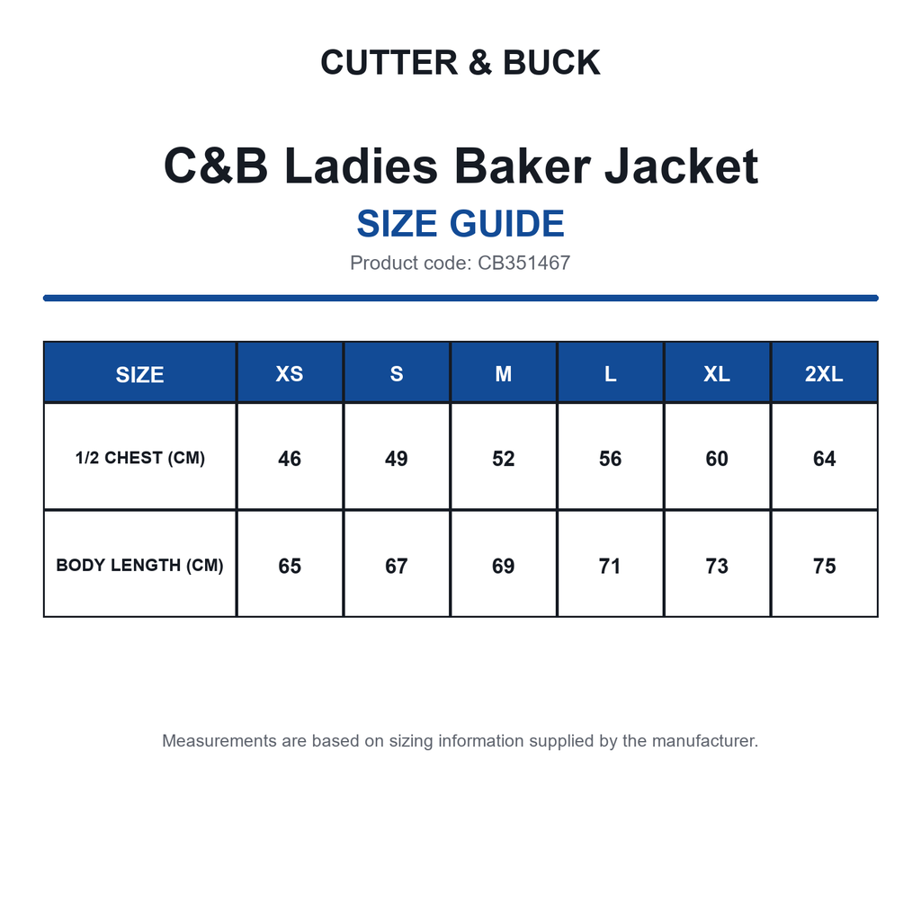 CB351467 C&B Ladies Baker Jacket size guide (CB351467)