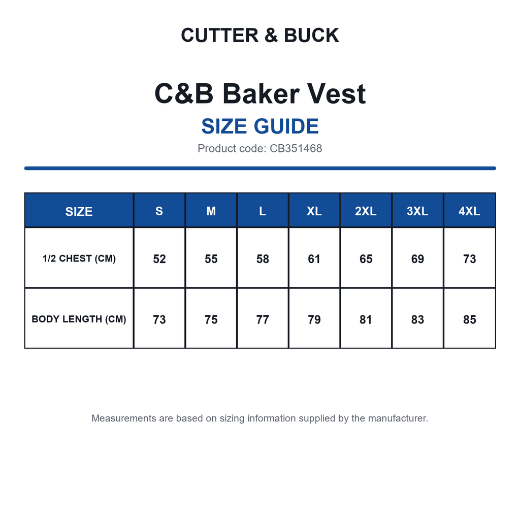 CB351468 C&B Baker Vest size guide (CB351468)