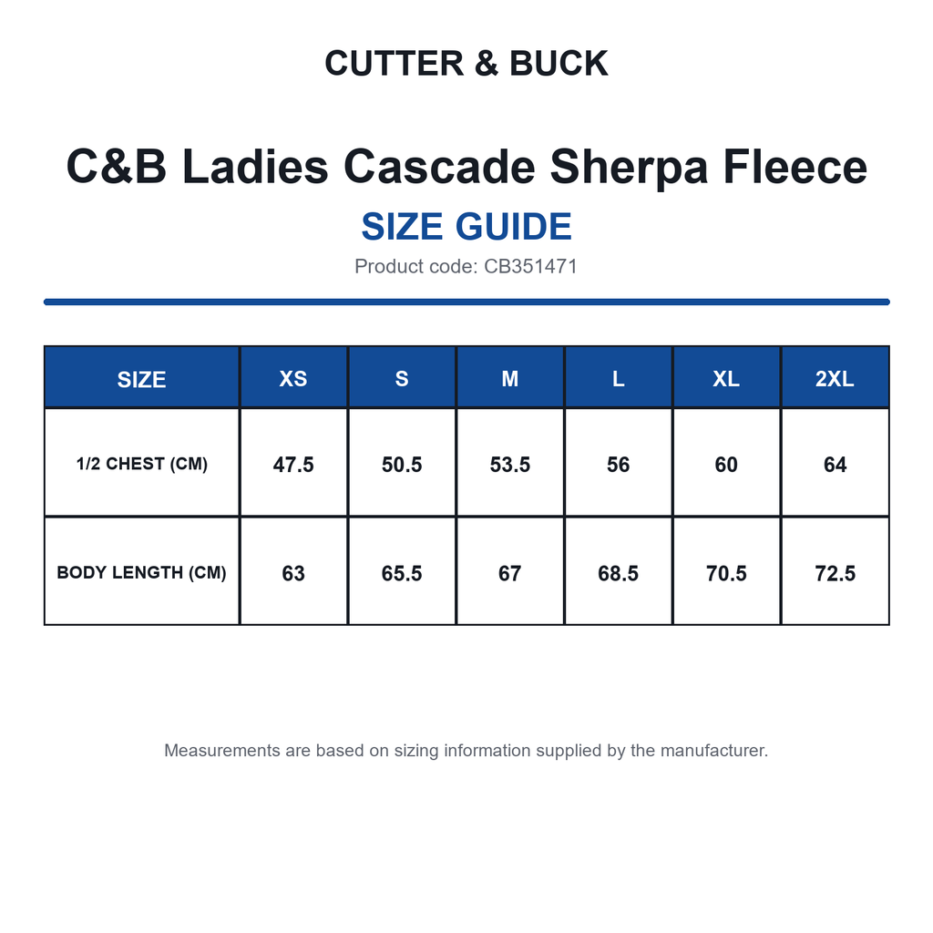 CB351471 C&B Ladies Cascade Sherpa Fleece size guide (CB351471)