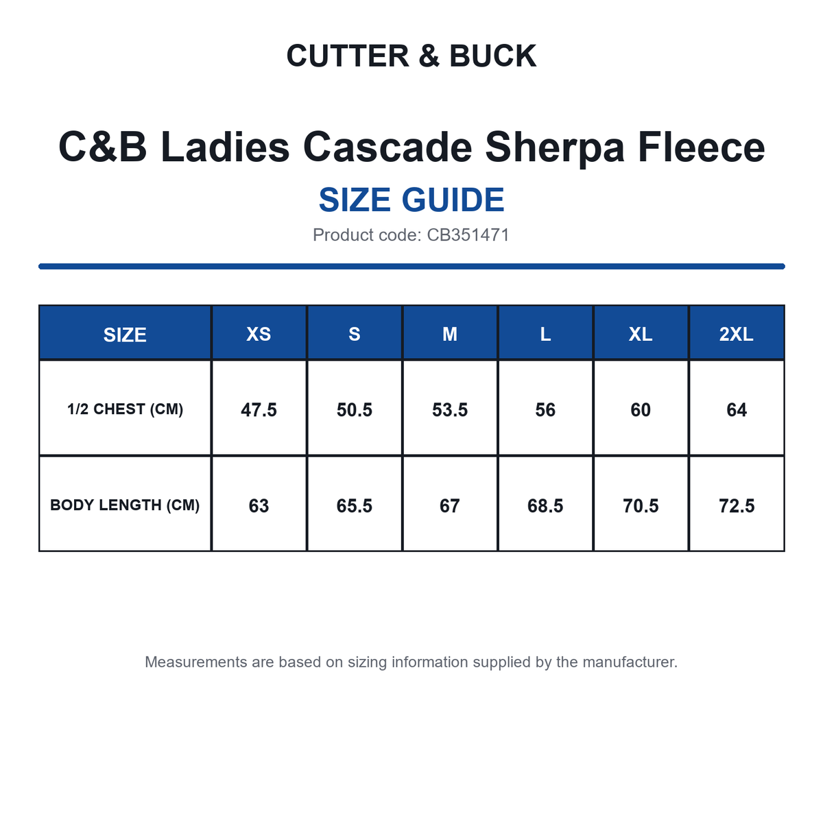 CB351471 C&B Ladies Cascade Sherpa Fleece size guide (CB351471)