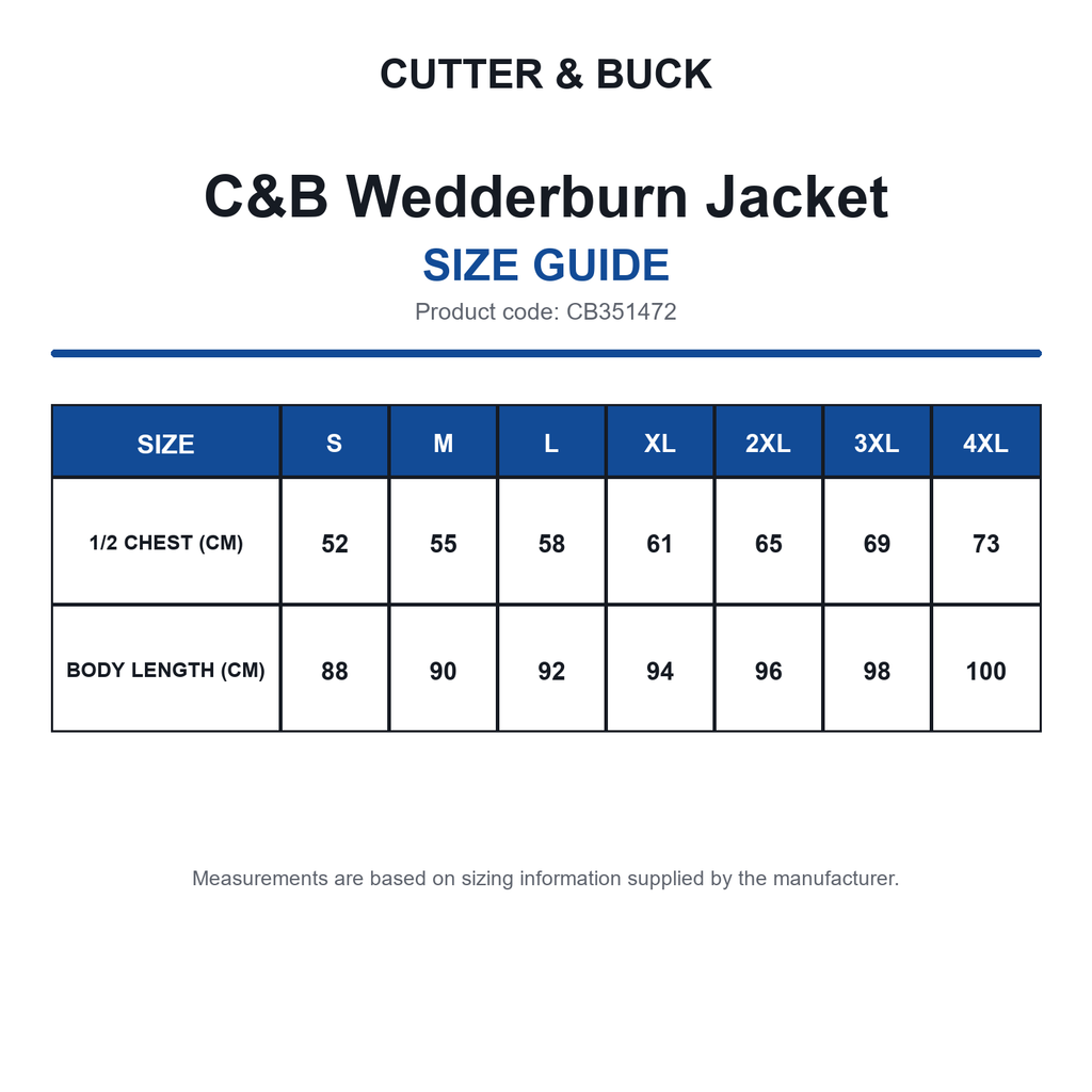 CB351472 C&B Wedderburn Jacket size guide (CB351472)