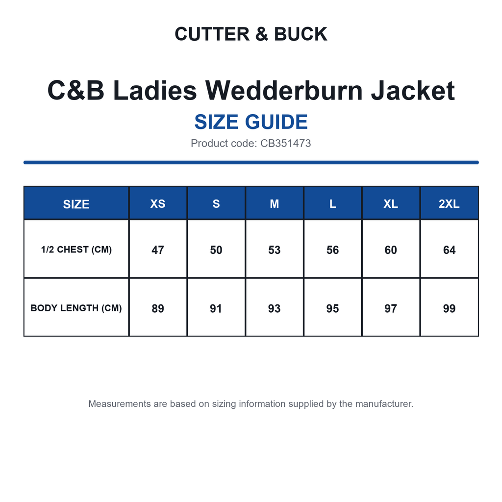 CB351473 C&B Ladies Wedderburn Jacket size guide (CB351473)