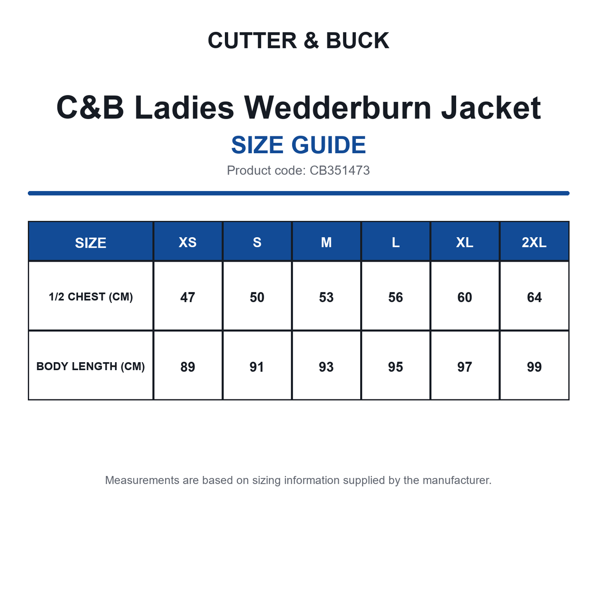 CB351473 C&B Ladies Wedderburn Jacket size guide (CB351473)