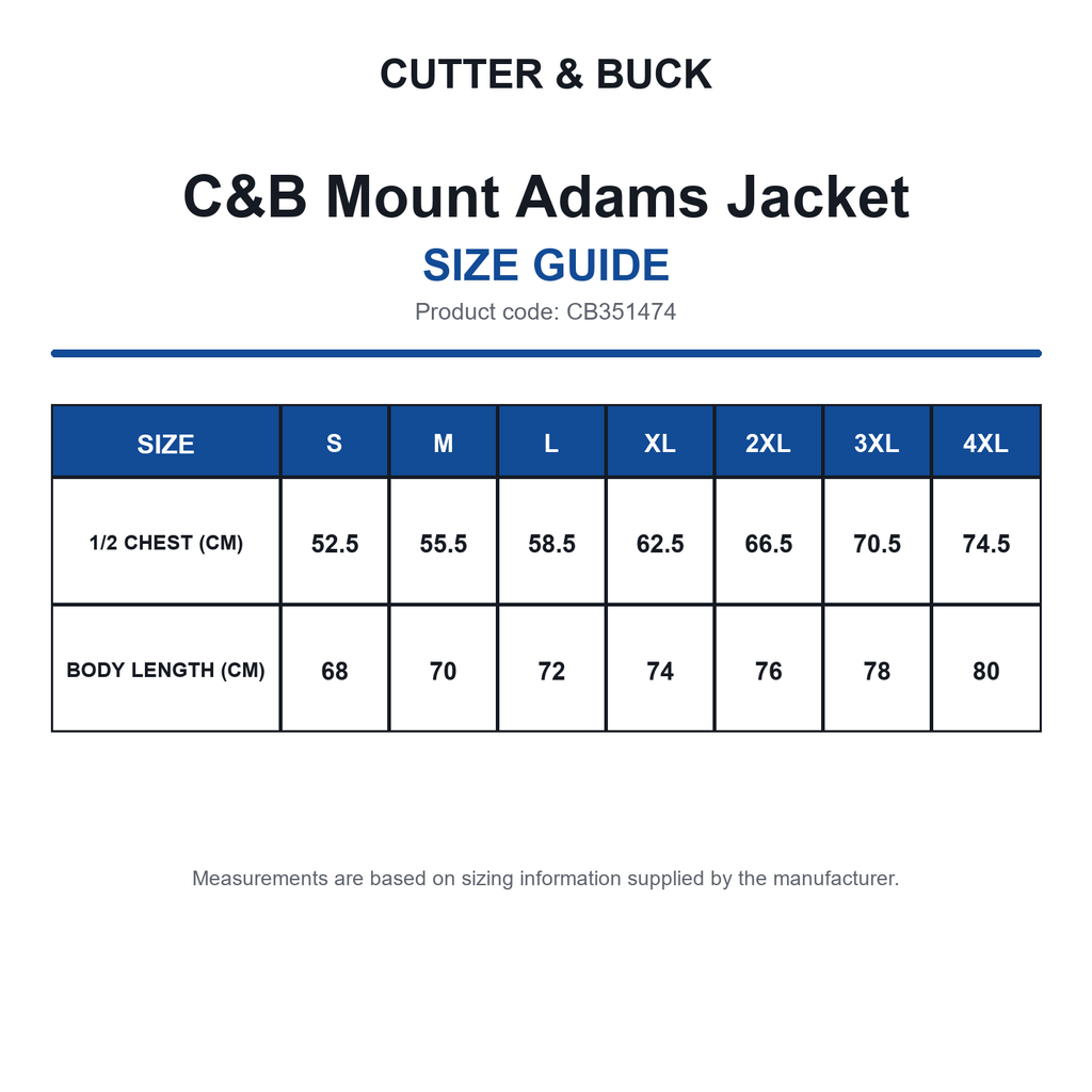 CB351474 C&B Mount Adams Jacket size guide (CB351474)