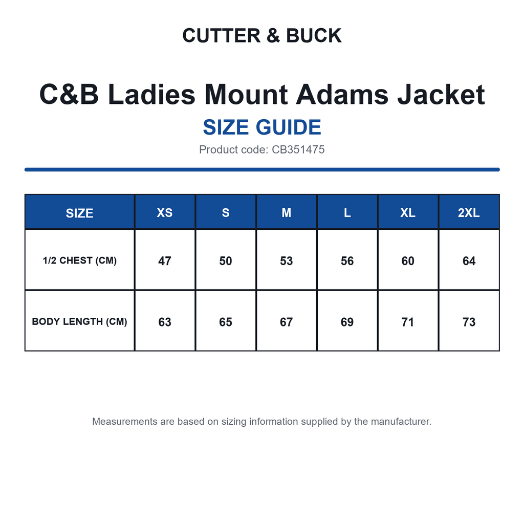 CB351475 C&B Ladies Mount Adams Jacket size guide (CB351475)