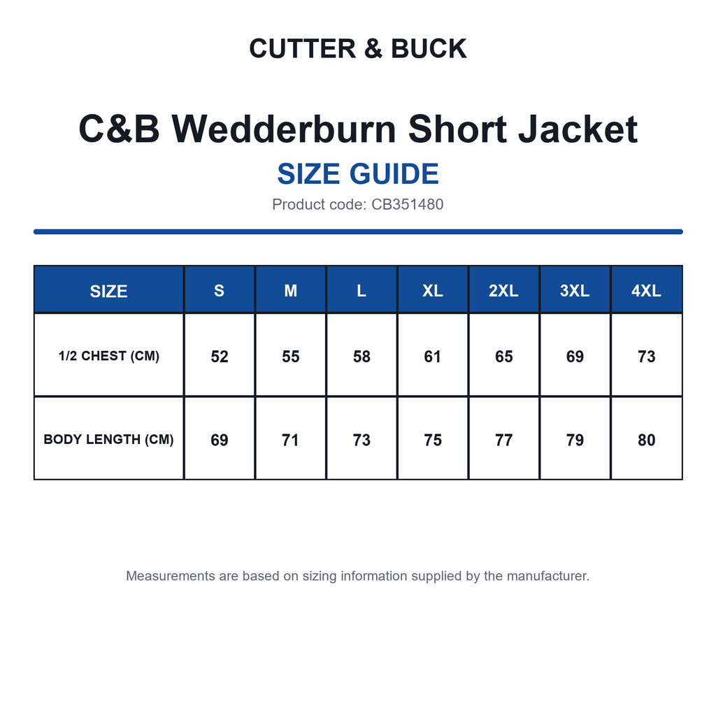 CB351480 C&B Wedderburn Short Jacket size guide (CB351480)