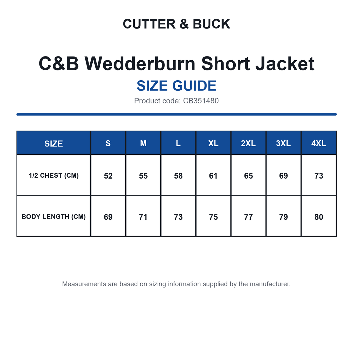CB351480 C&B Wedderburn Short Jacket size guide (CB351480)
