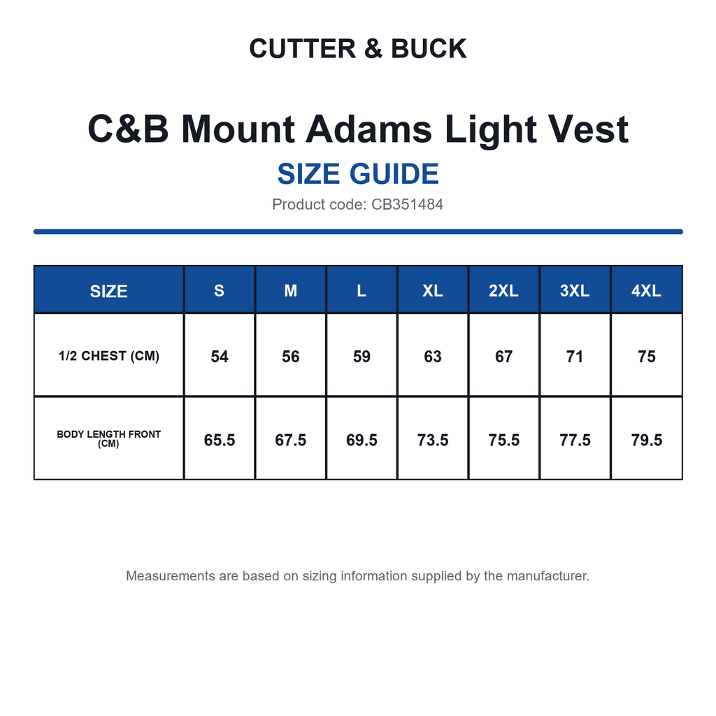 CB351484 C&B Mount Adams Light Vest size guide (CB351484)
