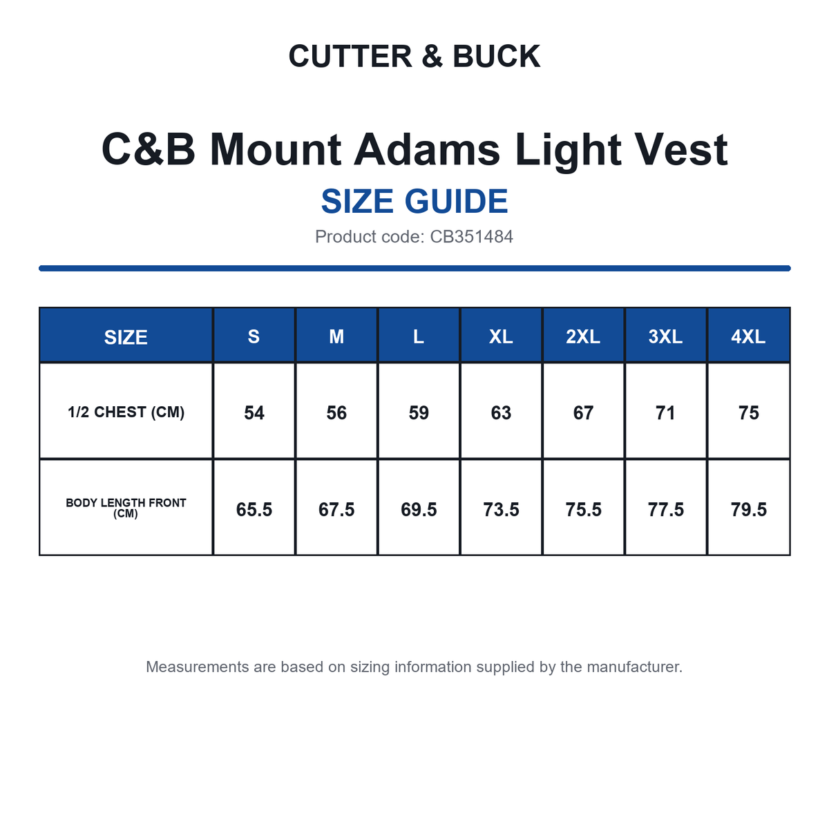 CB351484 C&B Mount Adams Light Vest size guide (CB351484)