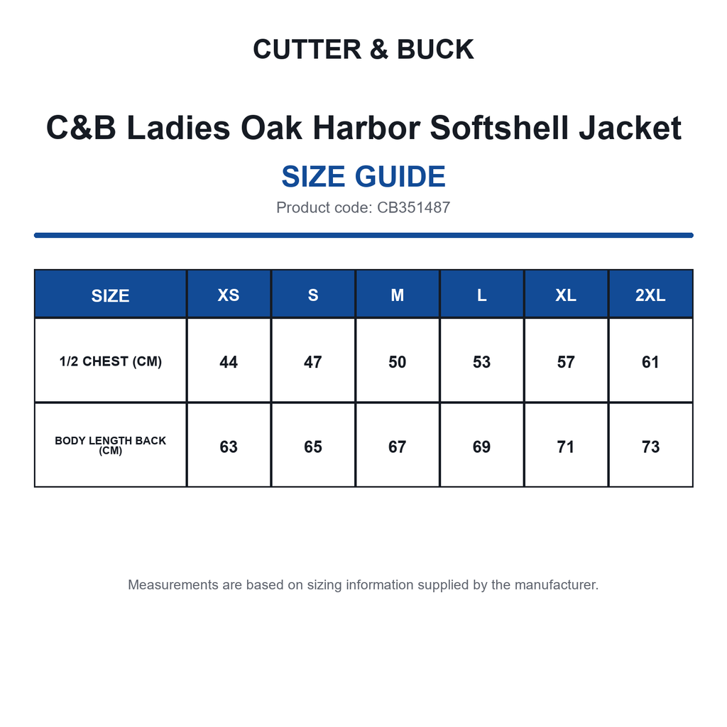 CB351487 C&B Ladies Oak Harbor Softshell Jacket size guide (CB351487)