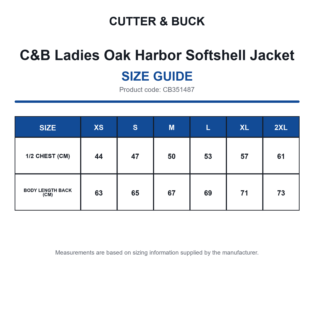 CB351487 C&B Ladies Oak Harbor Softshell Jacket size guide (CB351487)