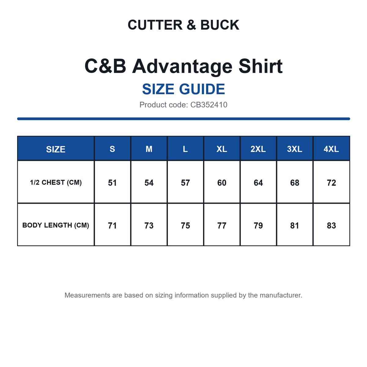 CB352410 C&B Advantage Shirt size guide (CB352410)
