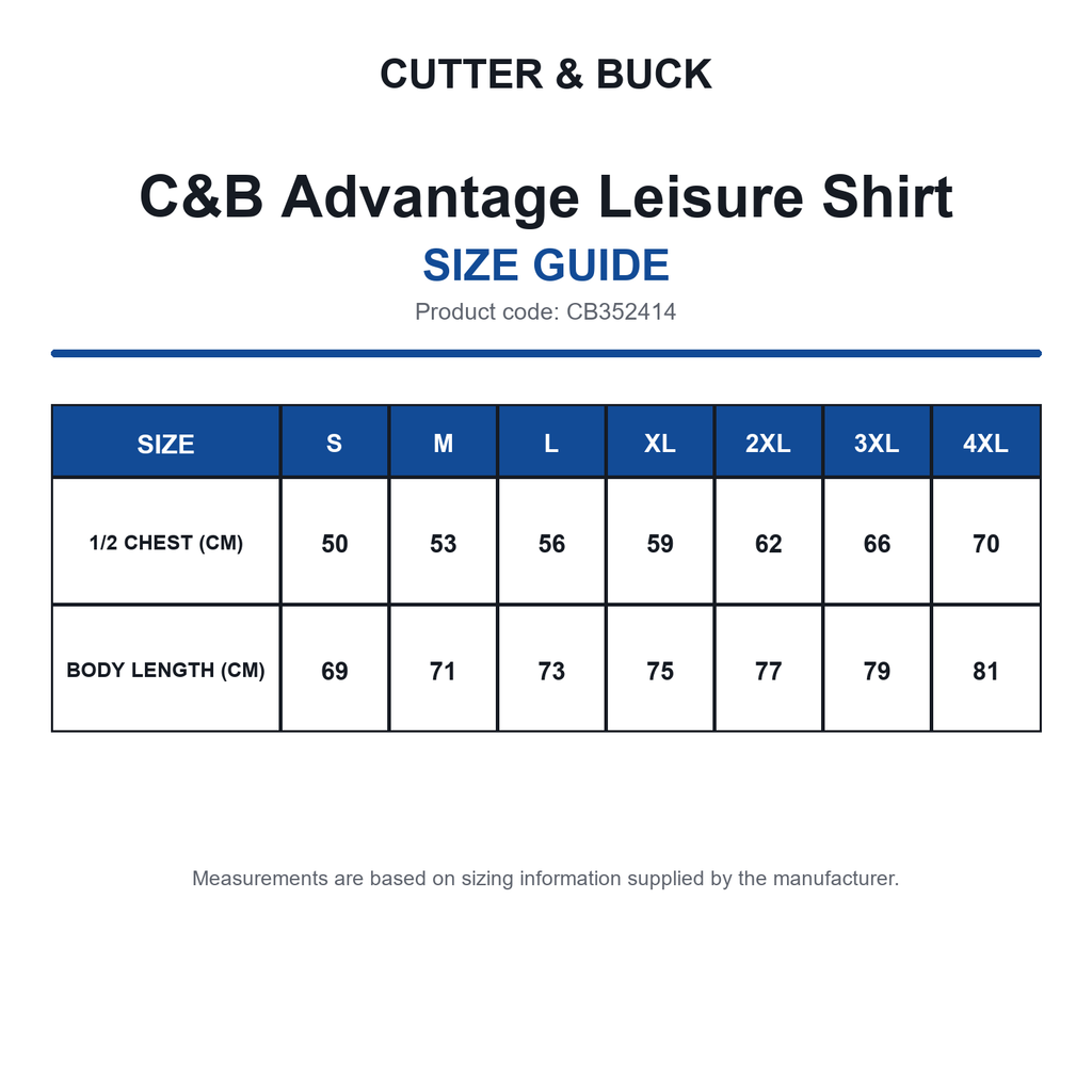 CB352414 C&B Advantage Leisure Shirt size guide (CB352414)