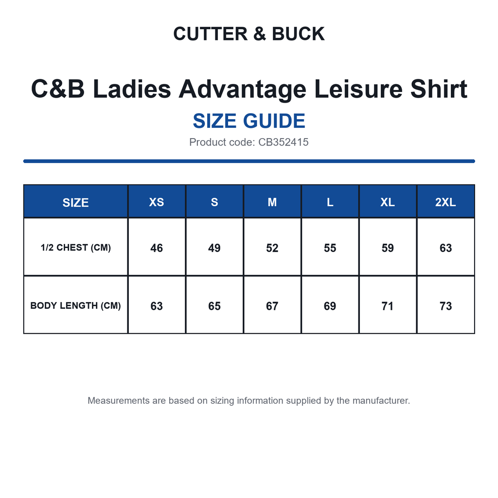 CB352415 C&B Ladies Advantage Leisure Shirt size guide (CB352415)