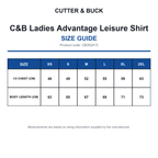 CB352415 C&B Ladies Advantage Leisure Shirt size guide (CB352415)