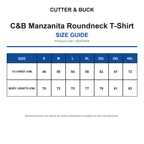 CB353408 C&B Manzanita Roundneck T-Shirt size guide (CB353408)