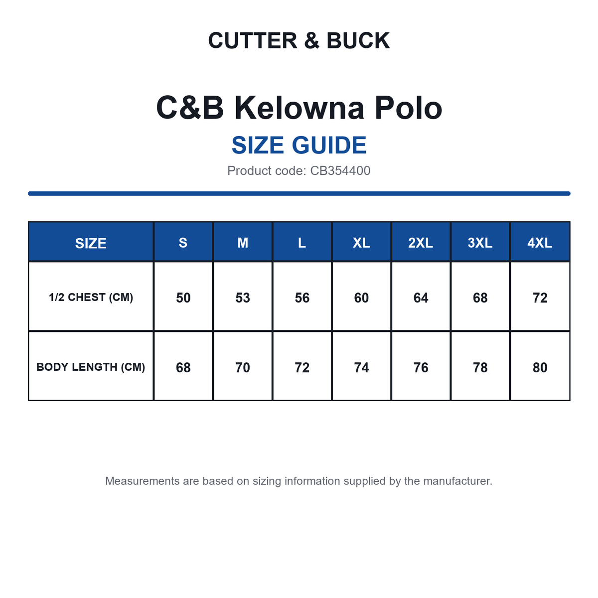 CB354400 C&B Kelowna Polo size guide (CB354400)