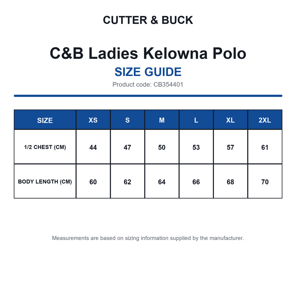 CB354401 C&B Ladies Kelowna Polo size guide (CB354401)