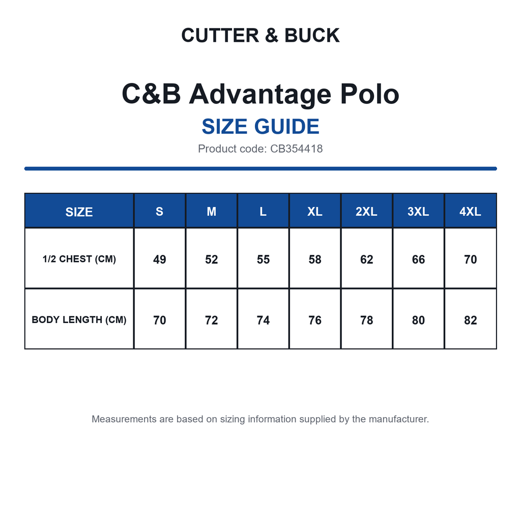 CB354418 C&B Advantage Polo size guide (CB354418)
