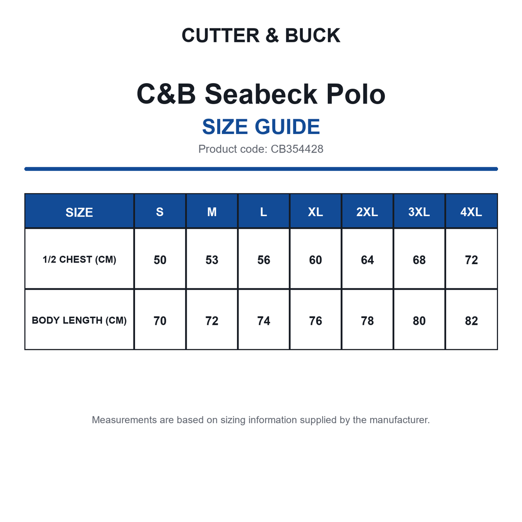 CB354428 C&B Seabeck Polo size guide (CB354428)