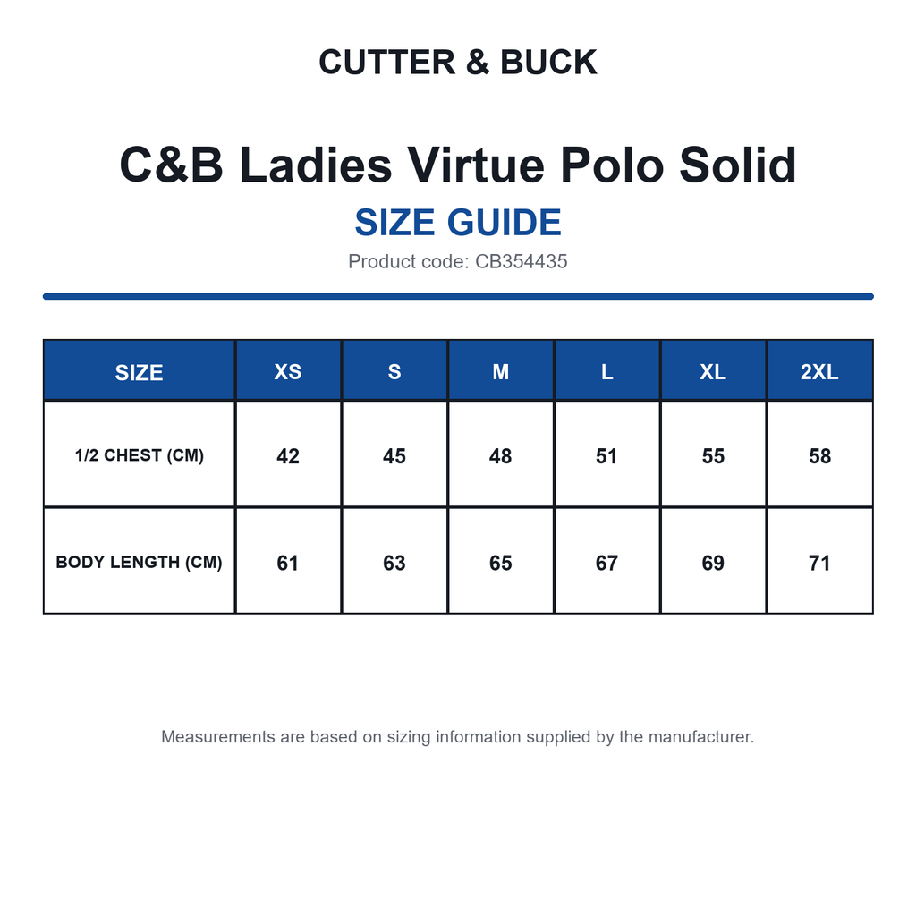 CB354435 C&B Ladies Virtue Polo Solid size guide (CB354435)