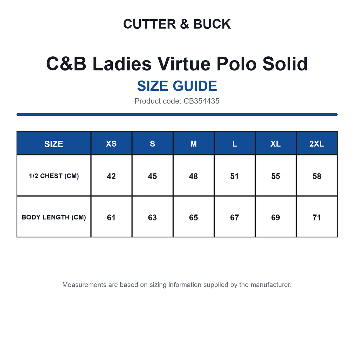 CB354435 C&B Ladies Virtue Polo Solid size guide (CB354435)