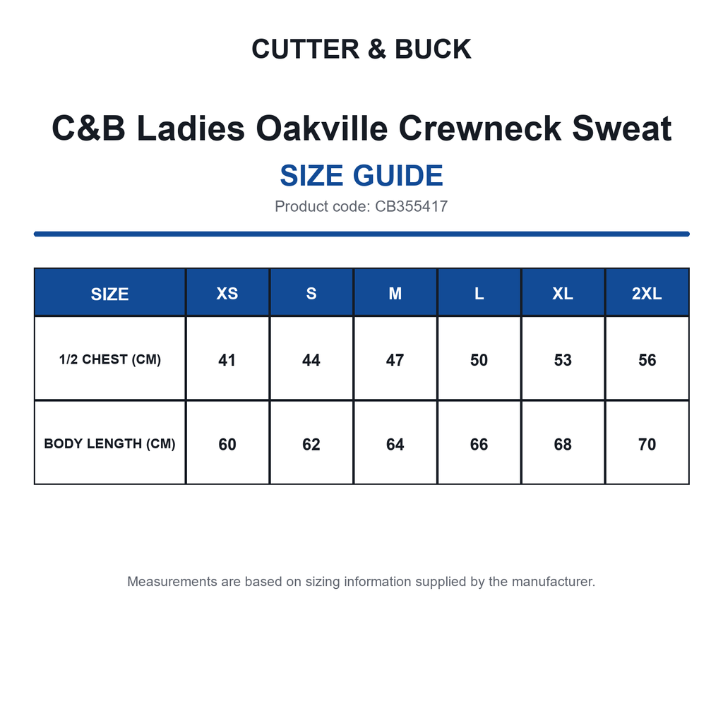CB355417 C&B Ladies Oakville Crewneck Sweat size guide (CB355417)
