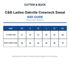 CB355417 C&B Ladies Oakville Crewneck Sweat size guide (CB355417)