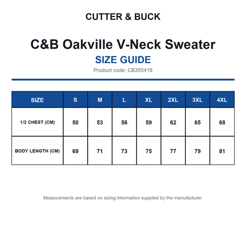 CB355418 C&B Oakville V-Neck Sweater size guide (CB355418)