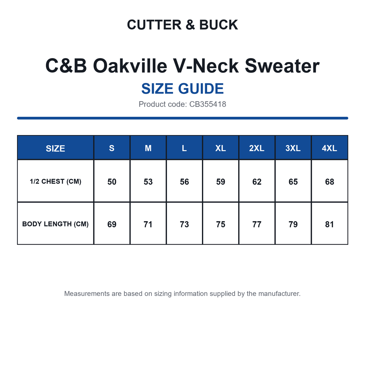 CB355418 C&B Oakville V-Neck Sweater size guide (CB355418)