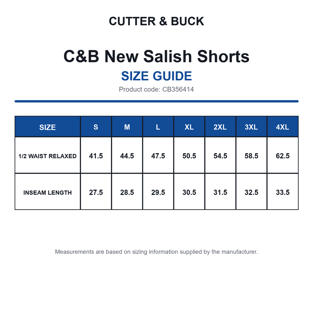 CB356414 C&B New Salish Shorts size guide (CB356414)