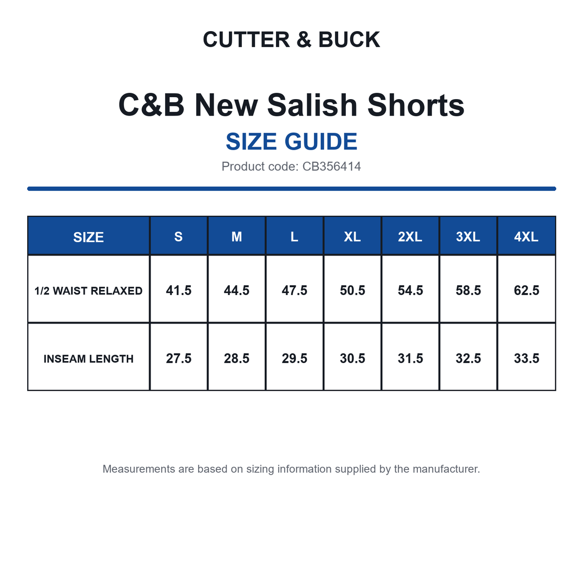 CB356414 C&B New Salish Shorts size guide (CB356414)