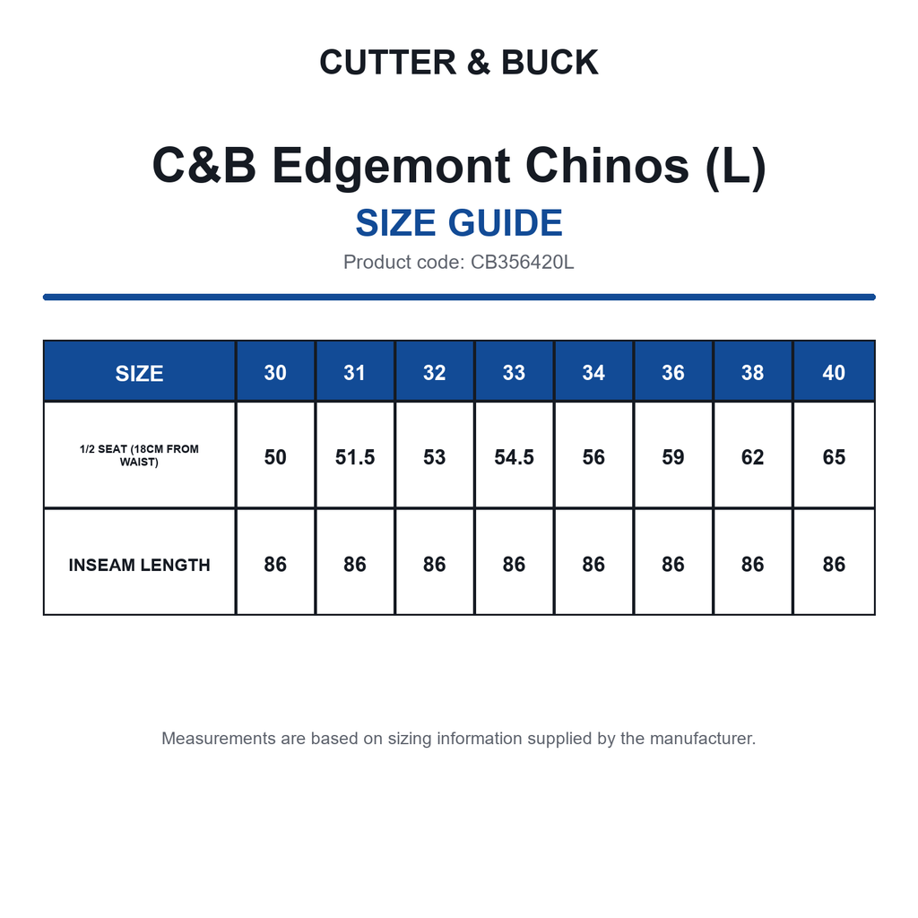 CB356420L C&B Edgemont Chinos (L) size guide (CB356420L)