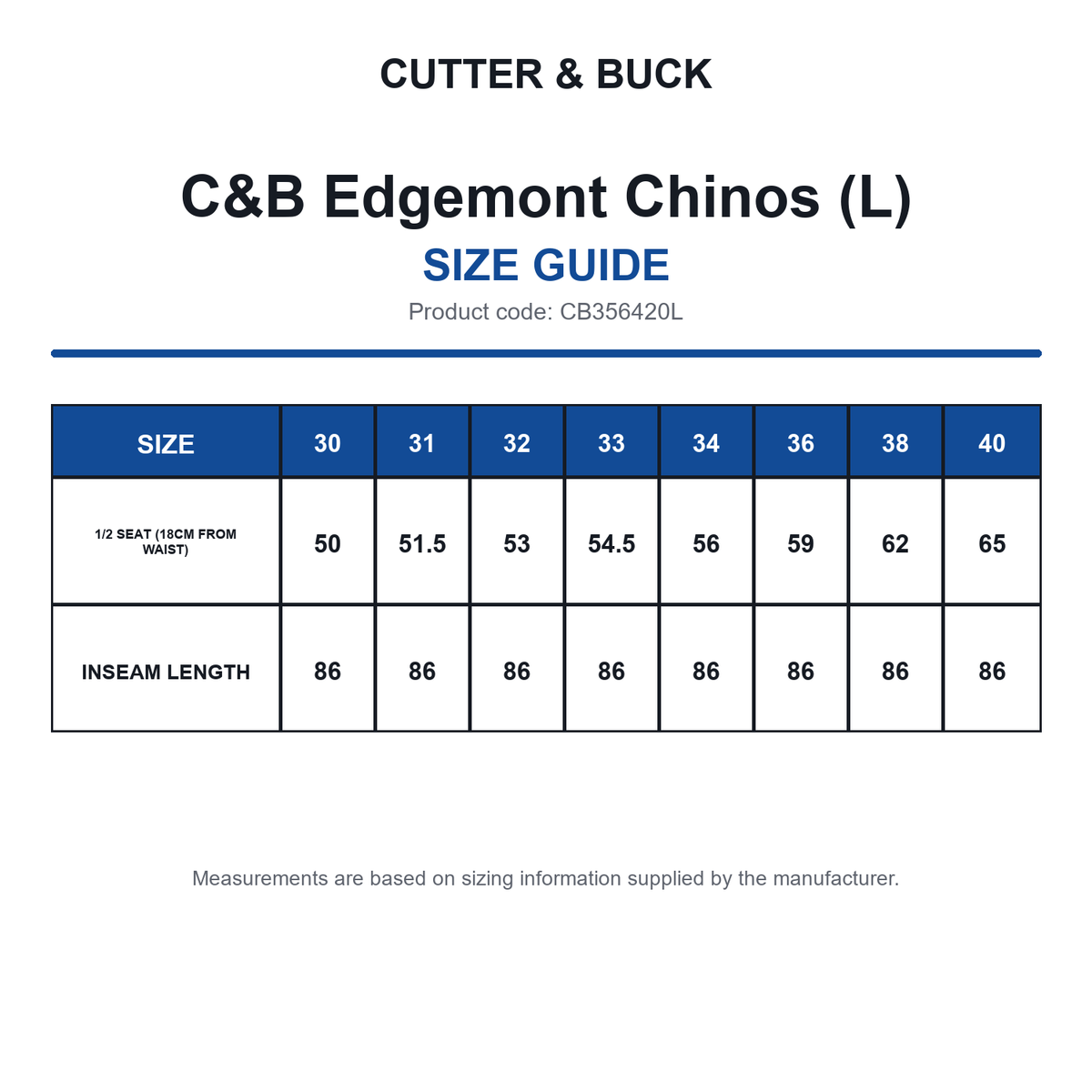 CB356420L C&B Edgemont Chinos (L) size guide (CB356420L)