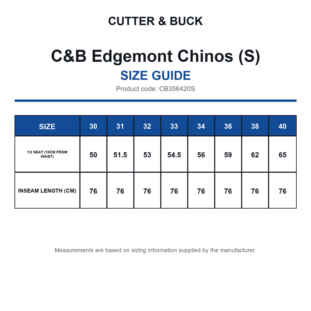 CB356420S C&B Edgemont Chinos (S) size guide (CB356420S)