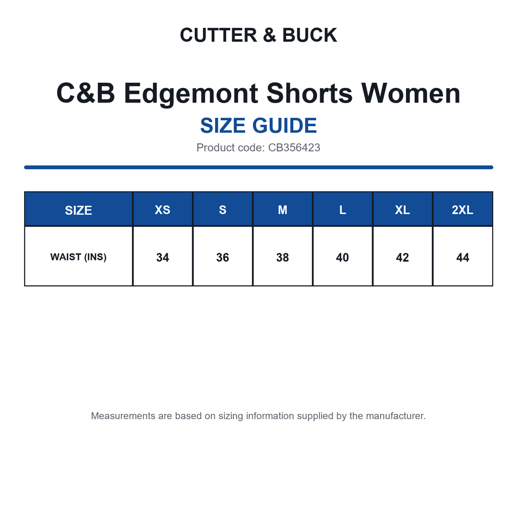 CB356423 C&B Edgemont Shorts Women size guide (CB356423)