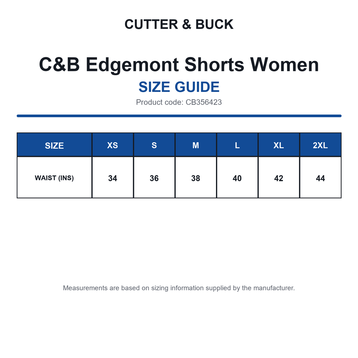CB356423 C&B Edgemont Shorts Women size guide (CB356423)
