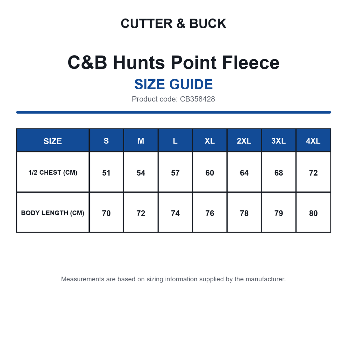 CB358428 C&B Hunts Point Fleece size guide (CB358428)