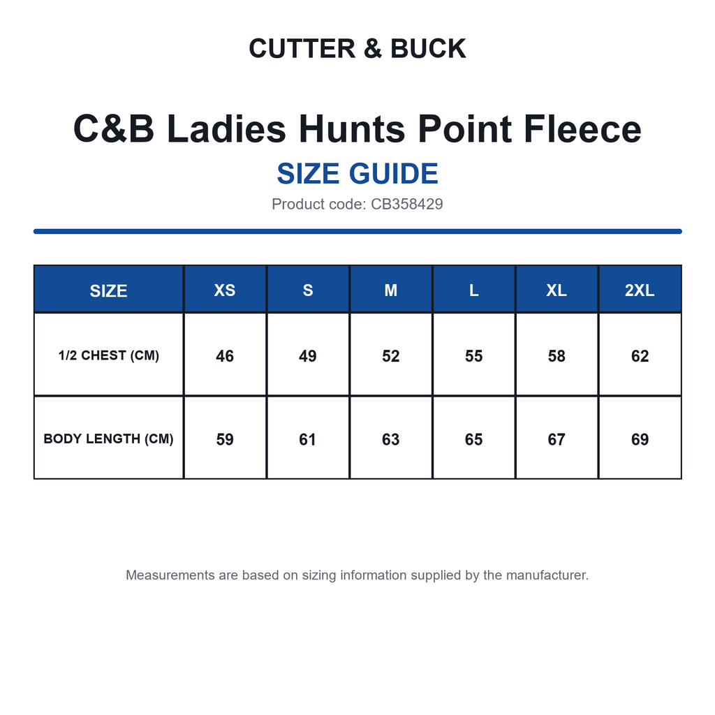 CB358429 C&B Ladies Hunts Point Fleece size guide (CB358429)