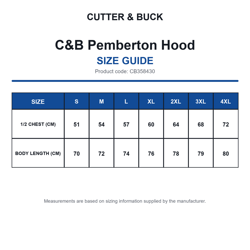 CB358430 C&B Pemberton Hood size guide (CB358430)