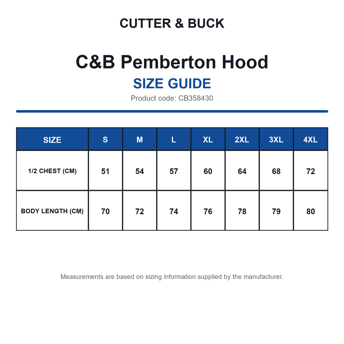 CB358430 C&B Pemberton Hood size guide (CB358430)